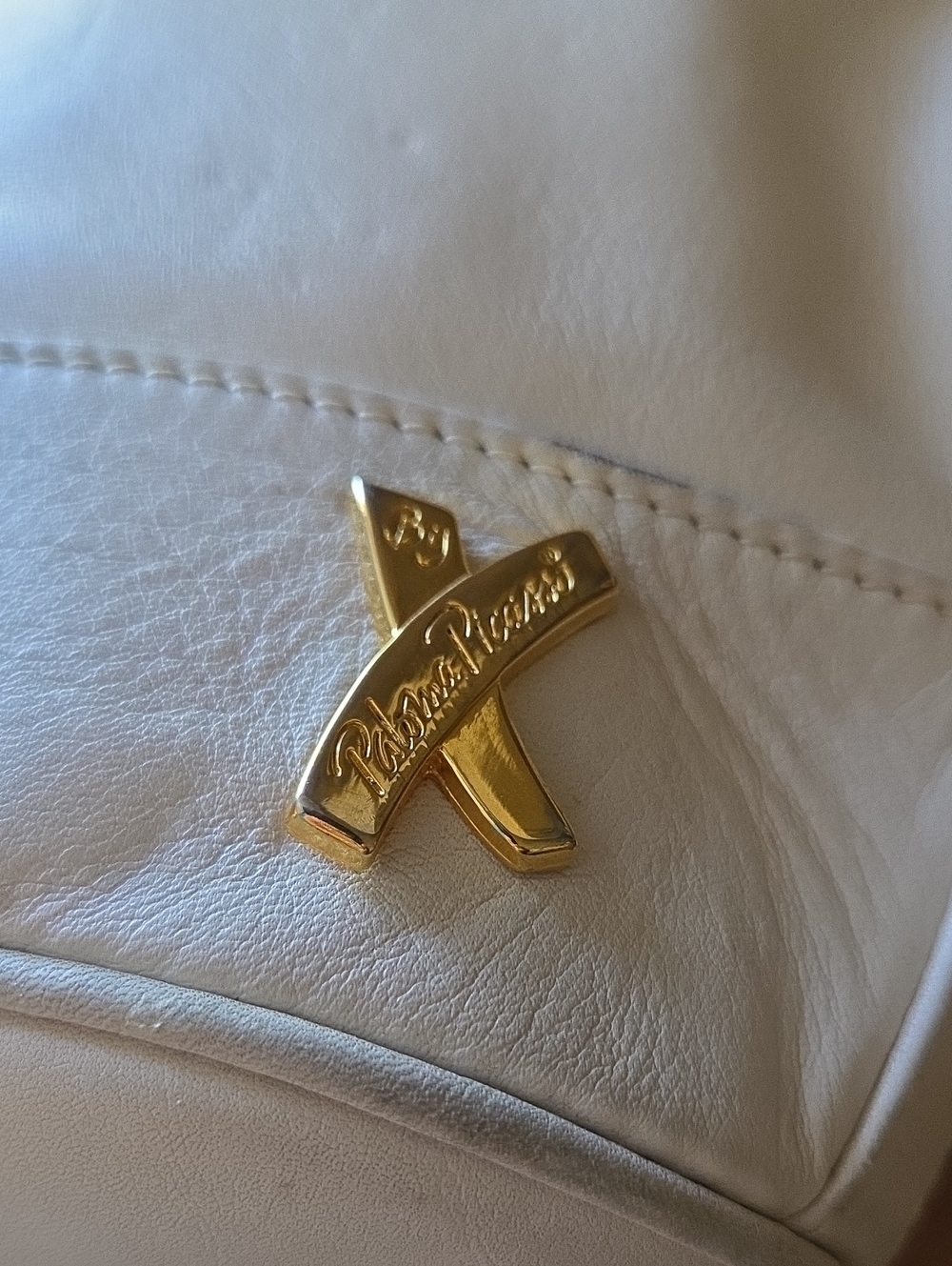 Paloma Picasso Cream Leather Crossbody Bag with Gold X Hardware - Picture 13 of 13